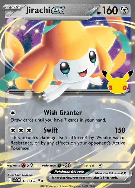 Jirachi ex, 30C 102/128, Rara Dupla