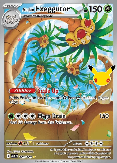 Exeggutor de Alola, 30C 129/128, Rara Ilustração