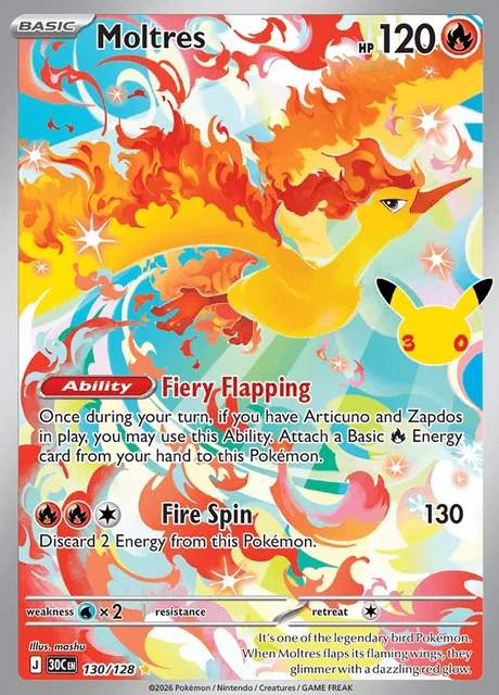 Moltres, 30C 130/128, Rara Ilustração