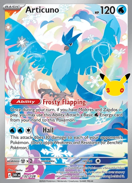 Articuno, 30C 132/128, Rara Ilustração