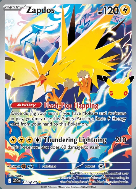 Zapdos, 30C 133/128, Rara Ilustração