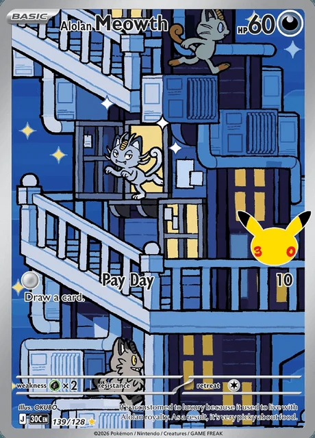 Meowth de Alola, 30C 139/128, Rara Ilustração