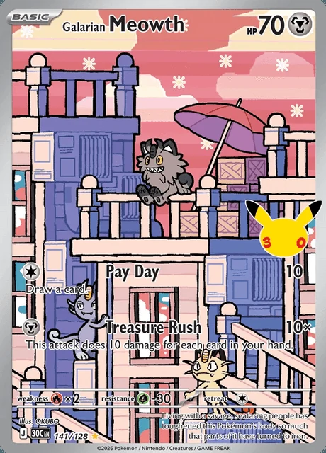 Meowth de Galar, 30C 141/128, Rara Ilustração