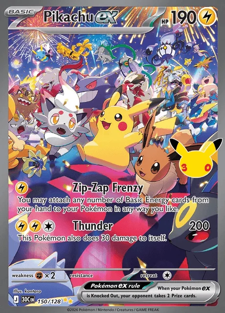 Pikachu ex, 30C 150/128, Rara Ilustração Especial
