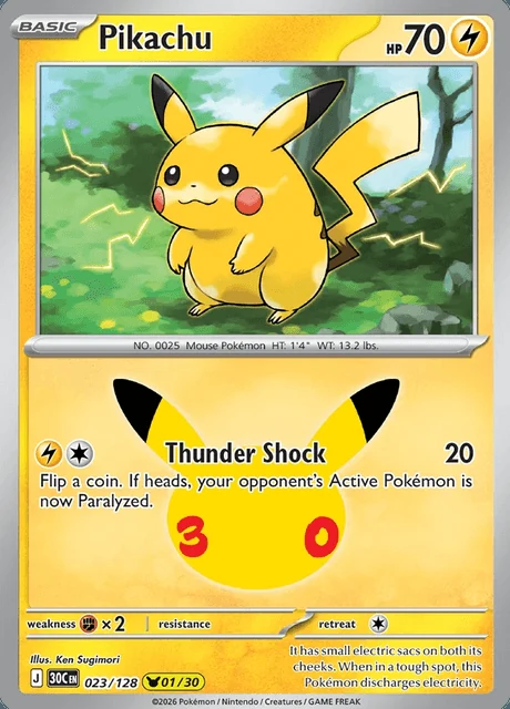 Pikachu, 30C 023/128, Rara Ilustração