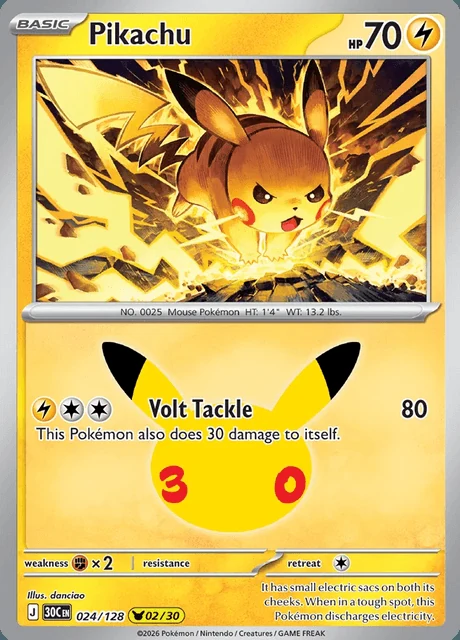 Pikachu, 30C 024/128, Rara Ilustração