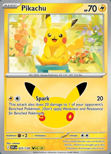 Pikachu, 30C 025/128, Rara Ilustração