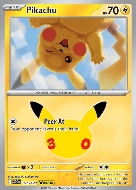 Pikachu, 30C 026/128, Rara Ilustração