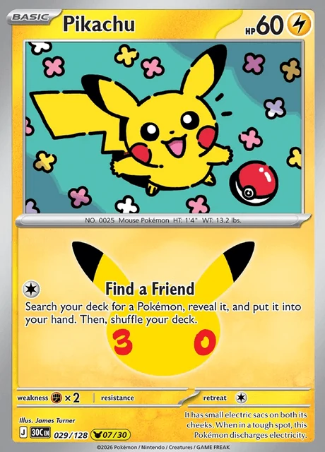 Pikachu, 30C 029/128, Rara Ilustração
