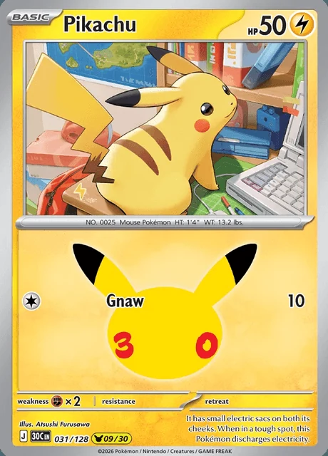 Pikachu, 30C 031/128, Rara Ilustração
