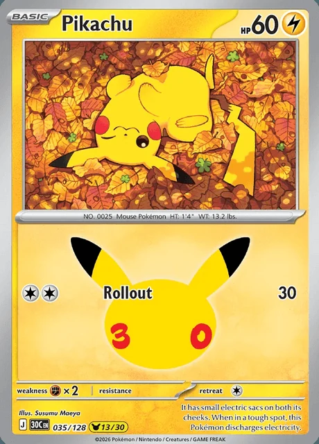 Pikachu, 30C 035/128, Rara Ilustração