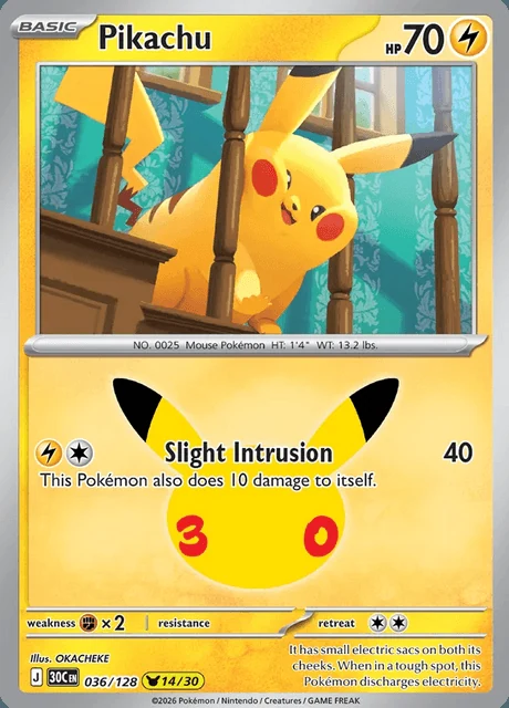 Pikachu, 30C 036/128, Rara Ilustração