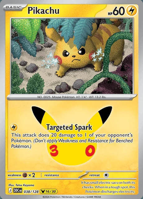 Pikachu, 30C 038/128, Rara Ilustração