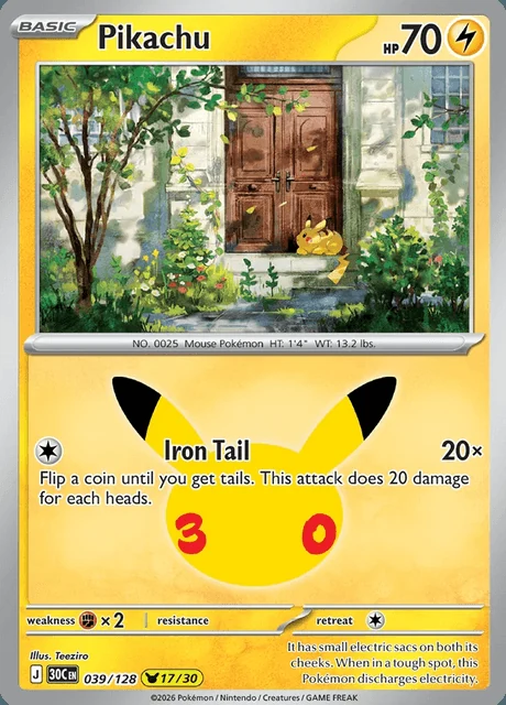 Pikachu, 30C 039/128, Rara Ilustração