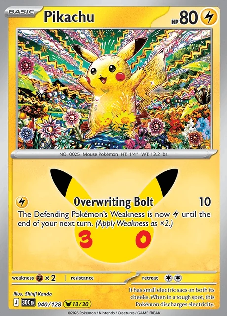 Pikachu, 30C 040/128, Rara Ilustração