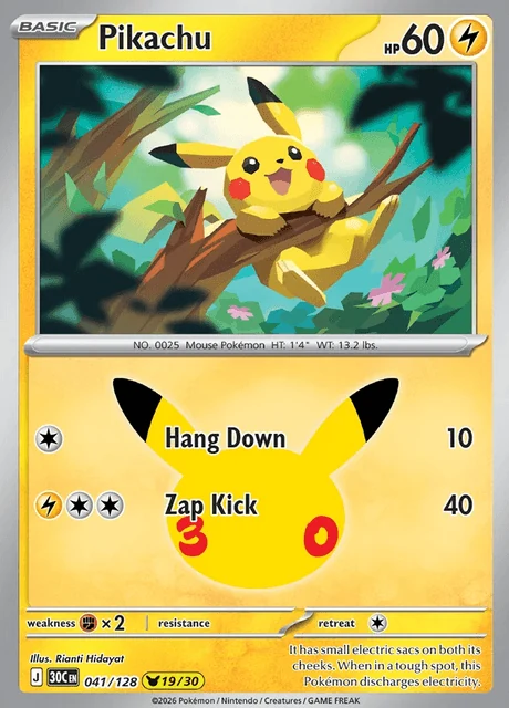 Pikachu, 30C 041/128, Rara Ilustração