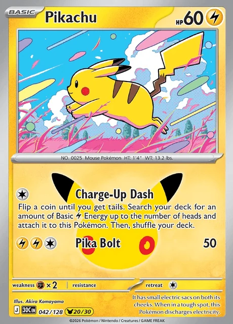 Pikachu, 30C 042/128, Rara Ilustração