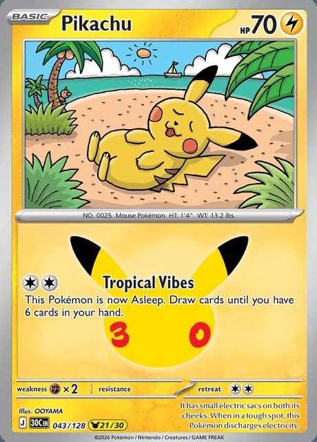Pikachu, 30C 043/128, Rara Ilustração