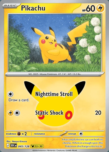 Pikachu, 30C 045/128, Rara Ilustração