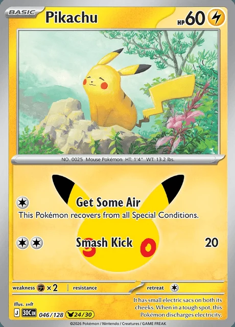 Pikachu, 30C 046/128, Rara Ilustração