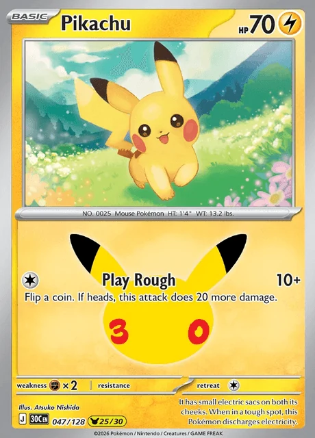 Pikachu, 30C 047/128, Rara Ilustração