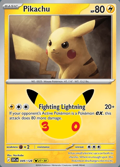 Pikachu, 30C 049/128, Rara Ilustração