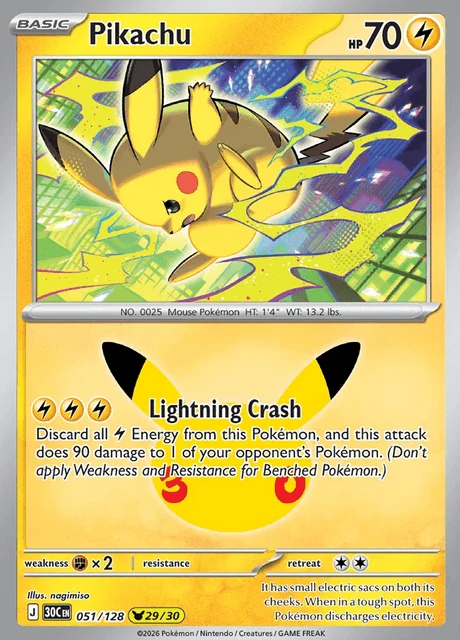 Pikachu, 30C 051/128, Rara Ilustração