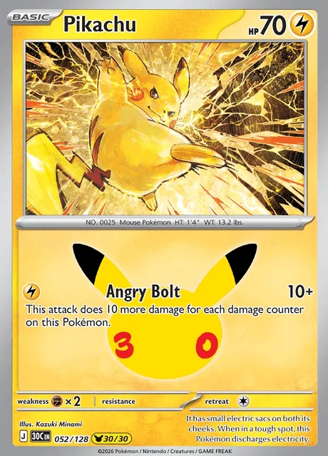 Pikachu, 30C 052/128, Rara Ilustração