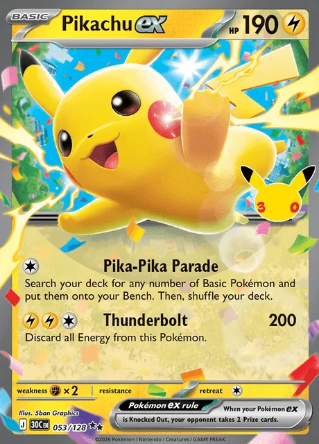 Pikachu ex, 30C 053/128, Rara Dupla